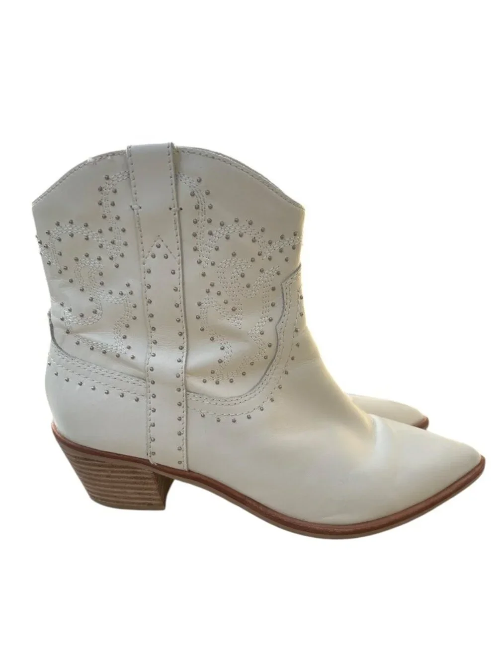 Dolce Vita Solow Stud Off White Leather Western Boot Womens 9.5 Cowgirl Core
